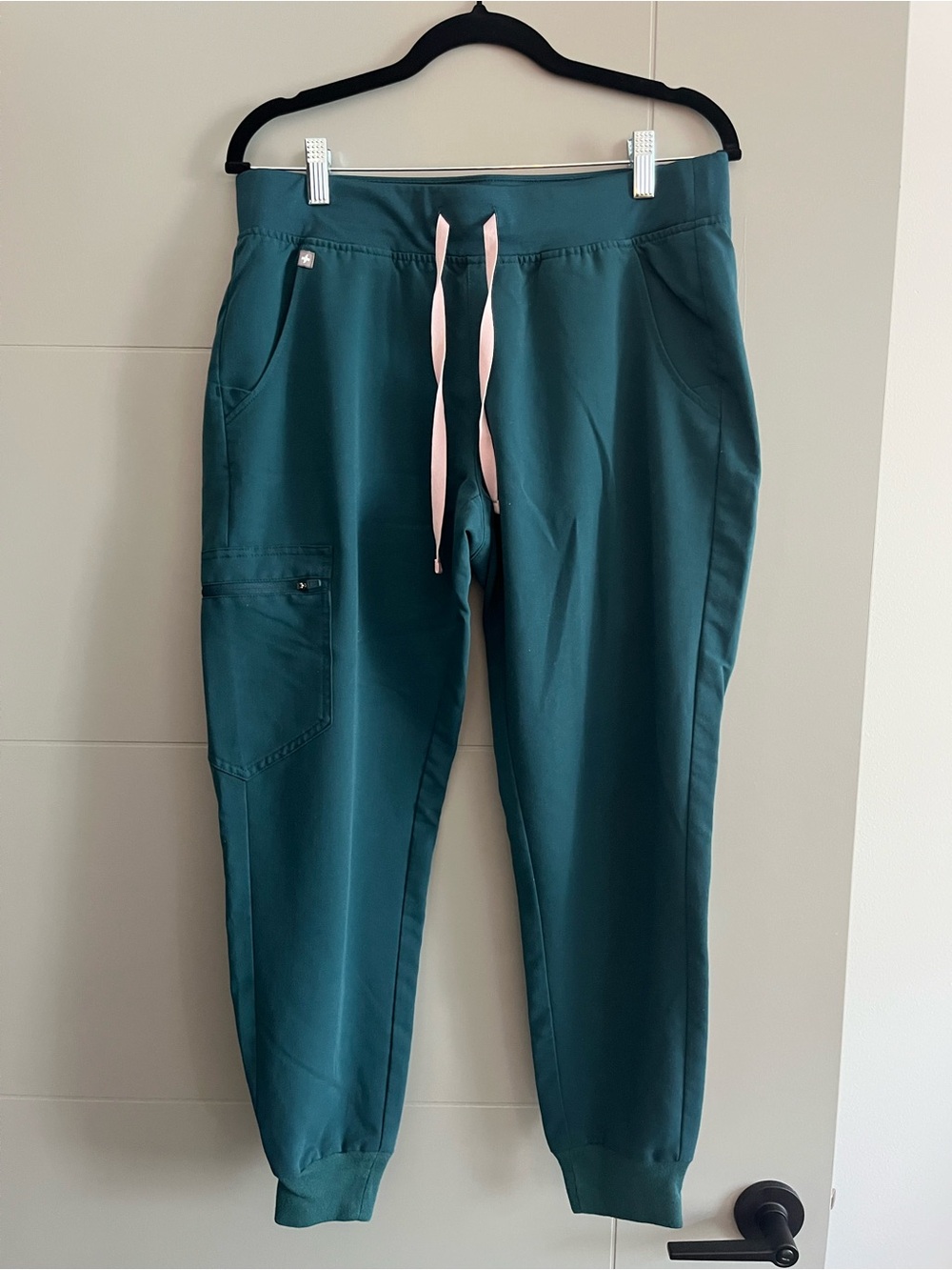 FIGS • Teal Jogger Pants with Pink Drawstring